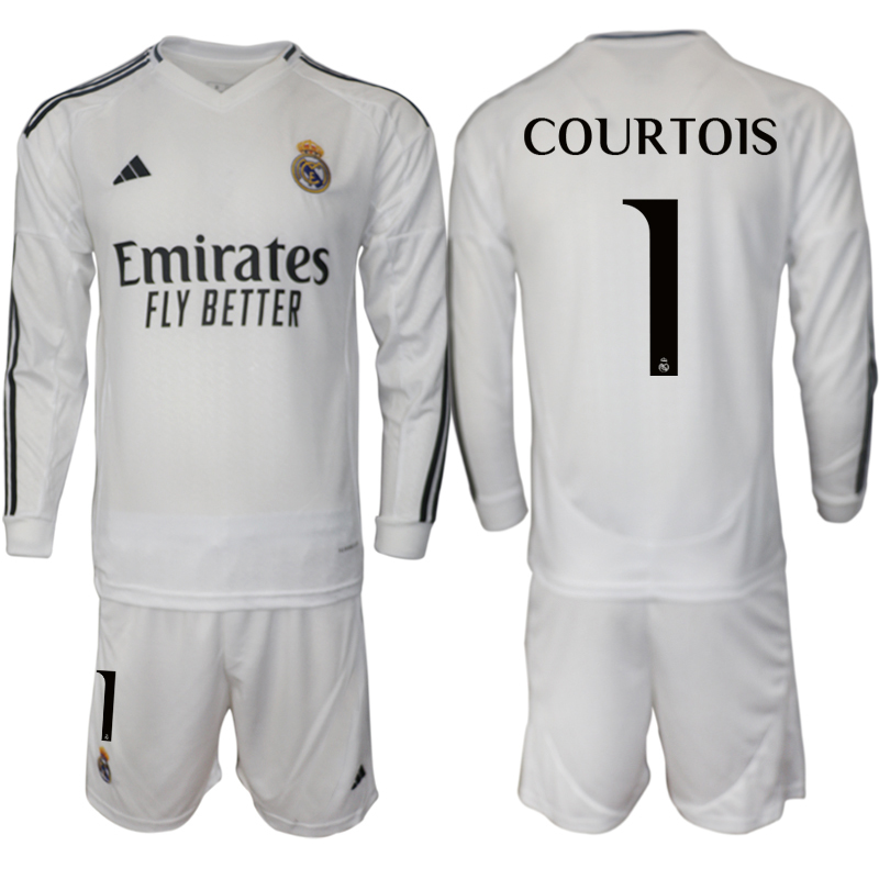 Men 2024-2025 Club Real Madrid home Long Sleeves White #1 Soccer Jersey